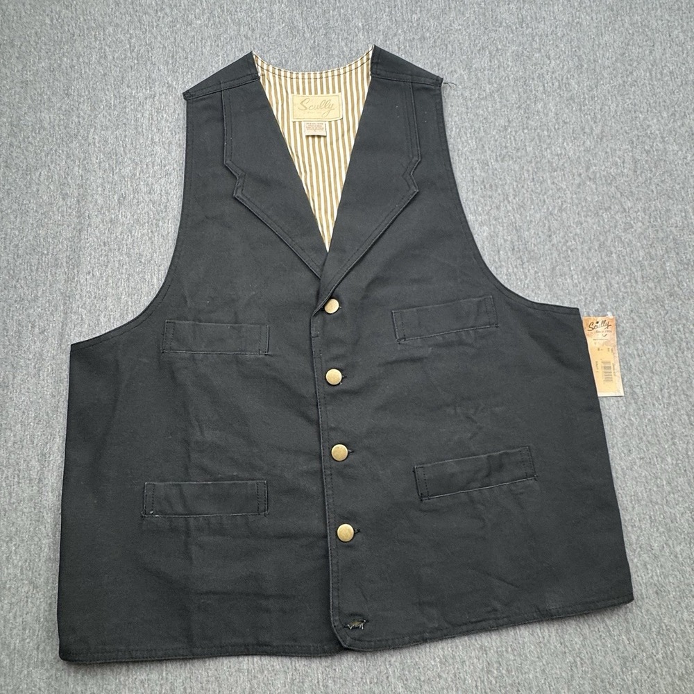 Scully Canvas Western Vest Mens Sz Large L Black Button Cowboy Button Front